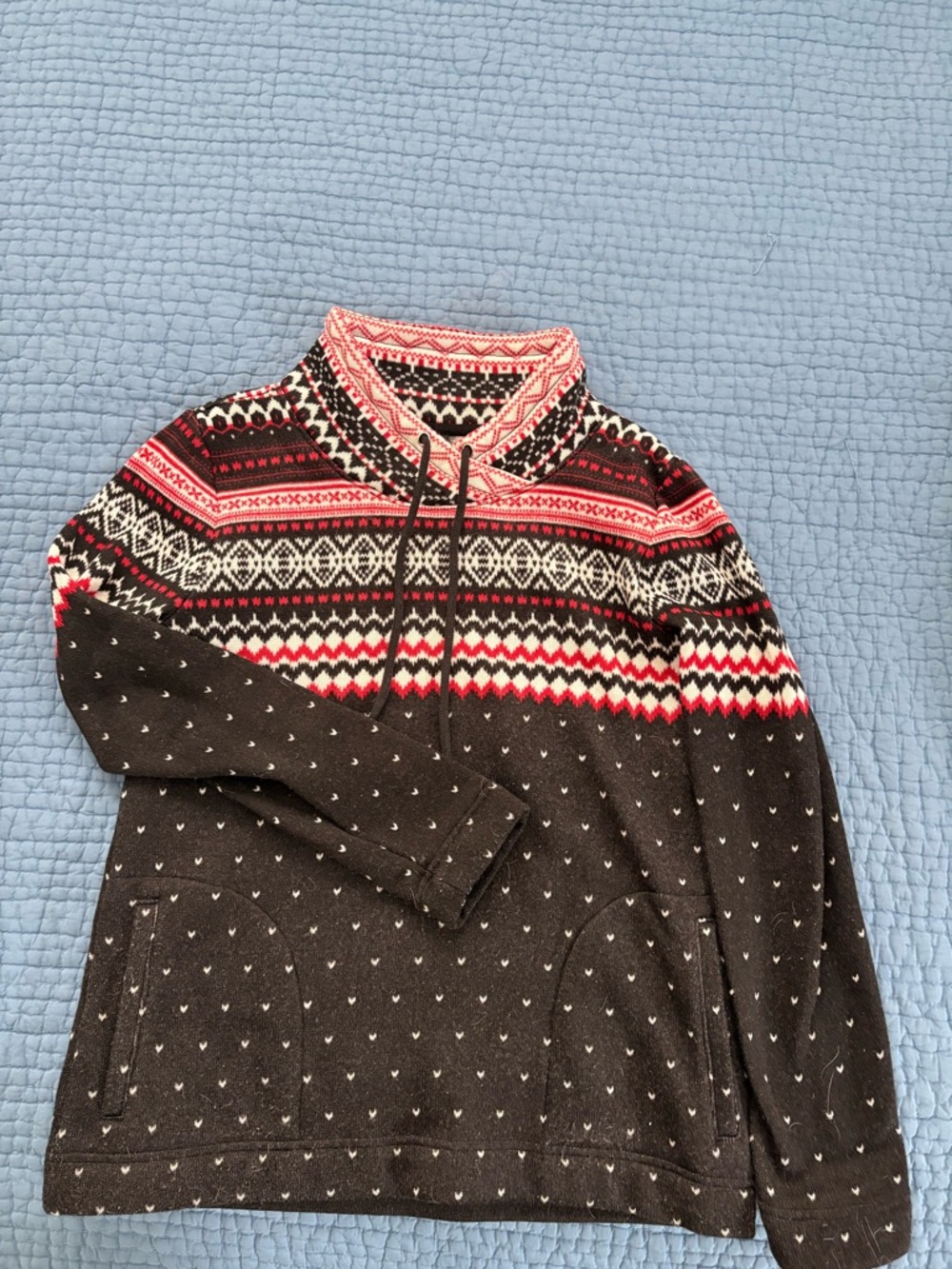 Women’s Nordic Quarter-Zip Sweater Pullover - Black & Red